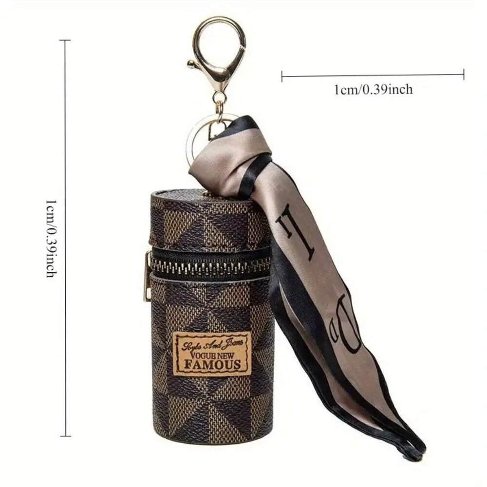 Mini Bag Charm Keychain Checkered Lipstick Earbuds Holder Scarf Zipper Pouch - Picture 6 of 7